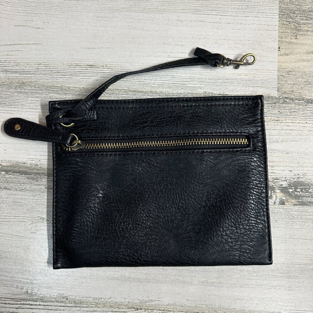 Genuine Black Leather Zip Up Pouch Bag